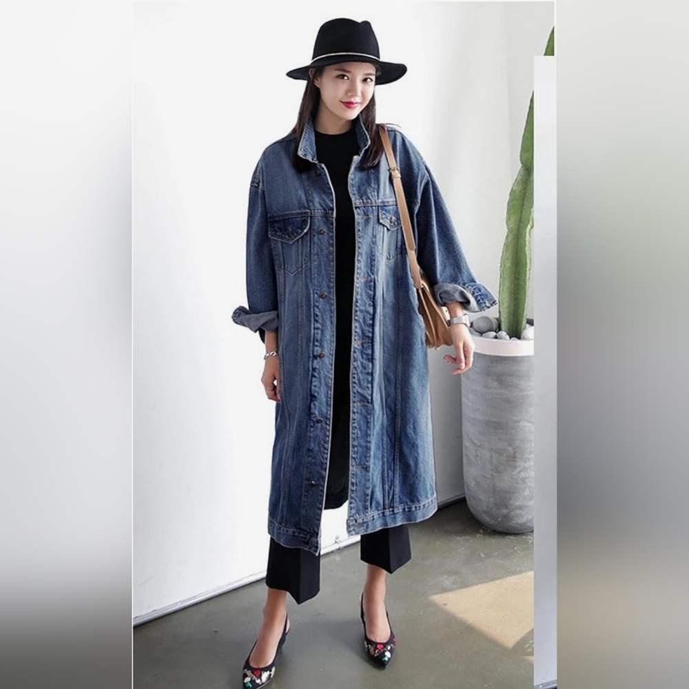 NWT LONG DENIM TRENCH COAT FALL WINTER FASHION